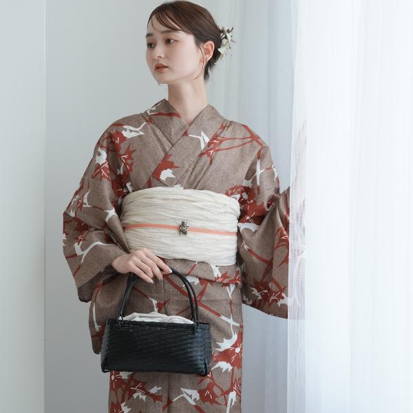 浴衣 レディース セット utatane 高級変わり織 浴衣3点セット ココアと赤茶のあざみ砂嵐 フ...