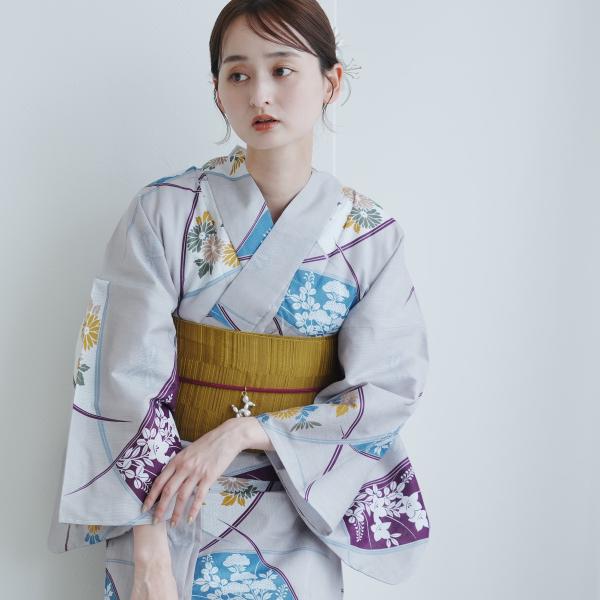 浴衣 レディース セット utatane 高級変わり織 浴衣3点セット グレーに露芝紋の古典花 フリ...