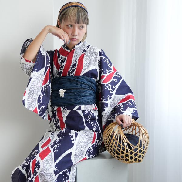 浴衣 セット レディース ニコアンティーク 高級変わり織 浴衣3点セット 波うさぎ トリコロール フ...