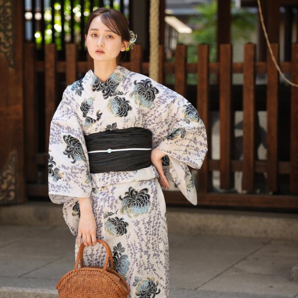 浴衣 レディース セット utatane 高級変わり織 浴衣3点セット 黒ミント琥珀のぼかし乱菊 フ...