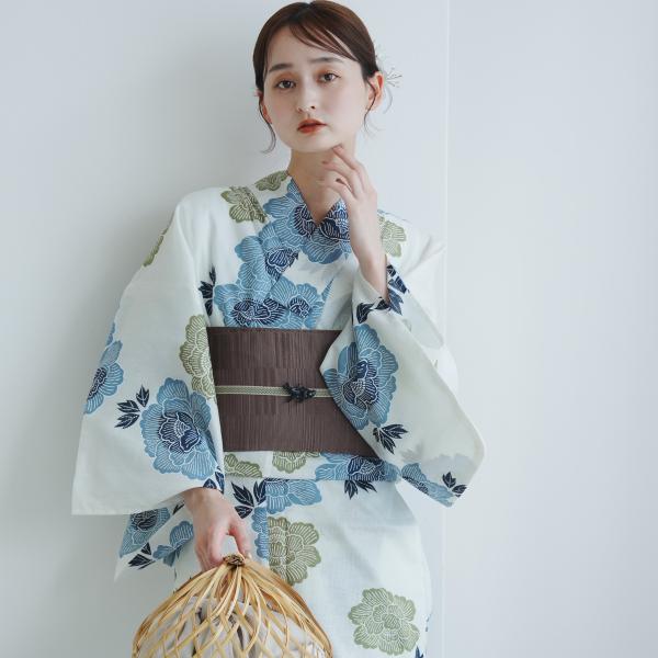 浴衣 レディース セット utatane 高級変わり織 浴衣3点セット 水色と青磁色の牡丹 フリーサ...