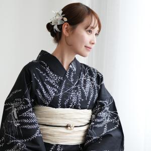 浴衣 レディース セット utatane 高級変わり織 浴衣3点セット 濃紺地にしだれ柳と小舟 フリーサイズ 浴衣セット（ゆかた・帯・下駄）うたたね レトロ