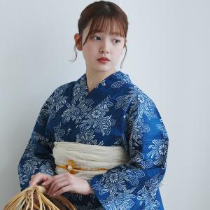 浴衣 レディース セット utatane 高級変わり織 浴衣3点セット 青藍に重なる古典菊 フリーサイズ 浴衣セット（ゆかた・帯・下駄）レトロ