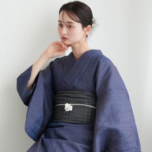 浴衣 レディース セット utatane 本麻 近江縮浴衣+清江絞り 有松染め兵児帯 3点セット 紺玉虫 特選 フリーサイズ 浴衣セット（ゆかた・帯・下駄） 夏着物