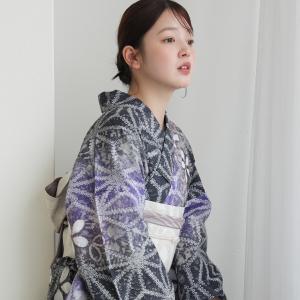 浴衣 レディース セット utatane 有松絞り 浴衣3点セット 藤花麻 フリーサイズ 伝統工芸 本染め コットン100％ 浴衣・帯・下駄付き 黒 紫