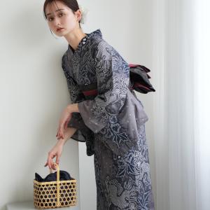 浴衣 レディース セット utatane 有松絞り 浴衣3点セット 藤影の唐獅子 フリーサイズ 伝統工芸 本染め コットン100％ 浴衣・帯・下駄 グレー 紺 ●