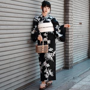 浴衣 レディース セット utatane 浴衣 3点セット 高級変わり織 黒地に伸びる菊 フリーサイズ 浴衣・帯・下駄 兵児帯 黒 ●