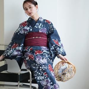 浴衣 レディース セット utatane 高級変わり織 浴衣3点セット 葡萄葉の夜想・ローケツ風 フリーサイズ 希少図案を現代に復刻 浴衣・帯・下駄 ●