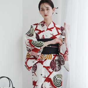 浴衣 レディース セット utatane 浴衣 3点セット 高級変わり織 赤の籠目とモダン渦巻 フリーサイズ 浴衣・帯・下駄付き 赤 兵児帯 ●