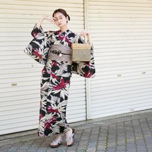 浴衣 レディース セット utatane 浴衣 3点セット 高級変わり織 深紅のフラッシュ フリーサイズ 浴衣・帯・下駄付き 兵児帯 黒 ●