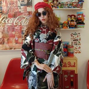 浴衣 レディース セット ニコアンティーク 浴衣 3点セット 高級変わり織 チェリー・ドール・ジャンク フリーサイズ 浴衣・帯・下駄 半幅帯 ●