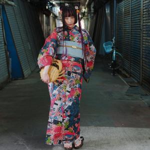 浴衣 レディース セット ニコアンティーク 浴衣 3点セット 高級変わり織 ミッドナイト・レイヴ フリーサイズ 浴衣・帯・下駄付き 兵児帯 ●