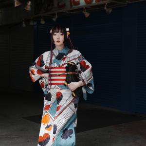 浴衣 レディース セット ニコアンティーク 浴衣 3点セット 高級変わり織 少女エースの昼下がり・ディープラム 浴衣・帯・下駄 半幅帯 ●