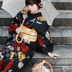 浴衣 レディース セット ニコアンティーク 浴衣 3点セット 高級変わり織 プライマル・ブラック フリーサイズ 浴衣・帯・下駄 黒 半幅帯 ●