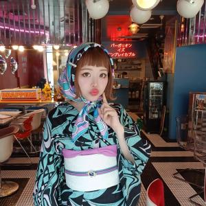浴衣 レディース セット ニコアンティーク 浴衣 3点セット 高級変わり織 スペースエイジの再構築・ミント フリーサイズ 浴衣・帯・下駄 半幅帯 ●