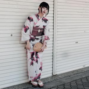 浴衣 レディース セット ニコアンティーク 浴衣 3点セット 高級変わり織 パラノイア金魚・マゼンタ フリーサイズ 浴衣・帯・下駄付き ピンク 兵児帯 ●