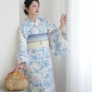 浴衣 レディース セット 高級変わり織 浴衣3点セット みずみずしい百合 フリーサイズ 綿100％ 古典レトロ 浴衣・帯・下駄 青 水色 ●