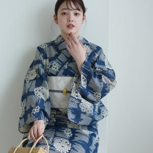 浴衣 レディース セット 綿麻 高級変わり織 utatane 先染めベージュ・鉄紺に霞丸菊 フリーサイズ 特選・麻混/綿麻 デパート品質 浴衣・帯・下駄 ●
