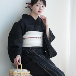 浴衣 レディース セット 特選 京鹿の子絞り・有松染め utatane 3点セット 近江縮 絞り半身 片身変わり 黒地に雷鳴 フリーサイズ 本染め 本麻 浴衣・帯・下駄 ●