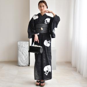 浴衣 レディース セット 誉田屋源兵衛 浴衣 3点セット 特選 化性野 黒白黒漆 フリーサイズ 日本製小幅生地使用 綿85％麻15％ 浴衣・帯・下駄付き ●