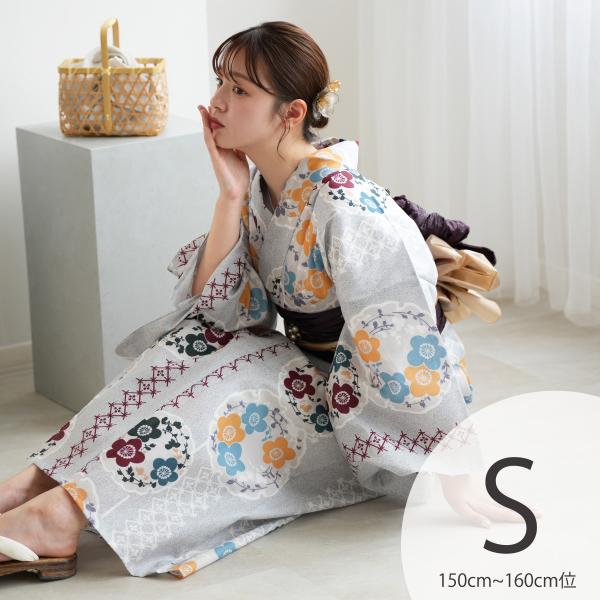 浴衣 レディース セット utatane 高級変わり織 浴衣3点セット 灰青の霧と梅雪輪 プチサイズ...