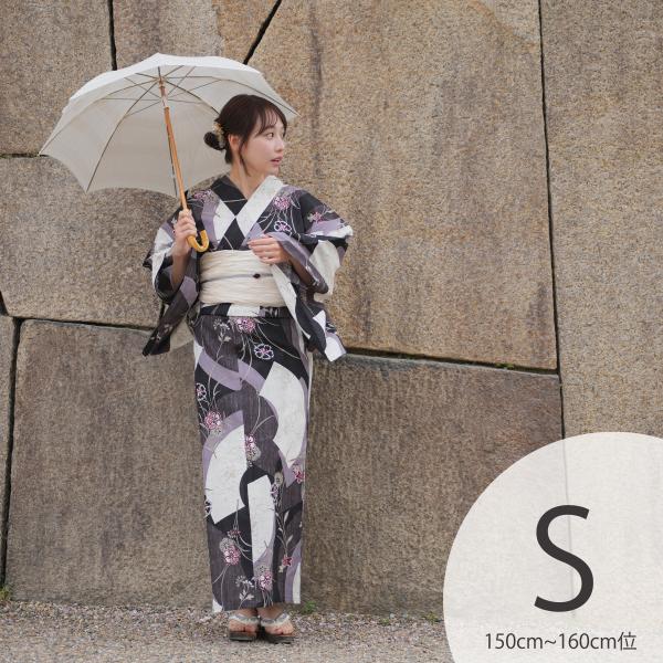 浴衣 レディース セット utatane 高級変わり織 浴衣3点セット かすれブラックに扇面 プチサ...