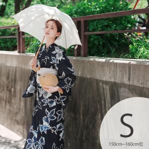 浴衣 レディース セット Sサイズ utatane 浴衣 3点セット 高級変わり織 紺地に青のたゆたう金魚 浴衣・帯・下駄 小さい 低身長 兵児帯 ●