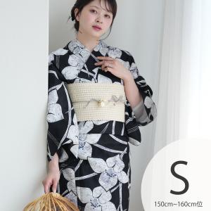 浴衣 レディース セット Sサイズ utatane 高級変わり織 浴衣3点セット 紺地にろうけつ寄せの古典花 薄涼 浴衣・帯・下駄 小さい 低身長 紺 ●