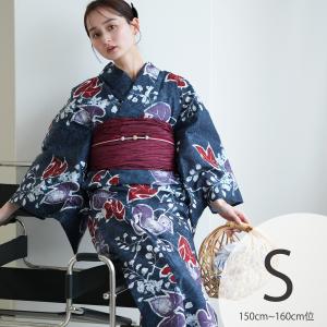 浴衣 レディース セット Sサイズ utatane 高級変わり織 浴衣3点セット 葡萄葉の夜想・ローケツ風 Sサイズ 国産生地・国内染色 浴衣・帯・下駄 小さい 紺 ●