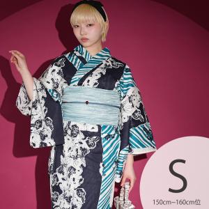 浴衣 レディース セット Sサイズ ニコアンティーク 浴衣 3点セット 高級変わり織 毒うさぎロリータスパイラル・ブルー 浴衣・帯・下駄 小さい 低身長 水色 ●