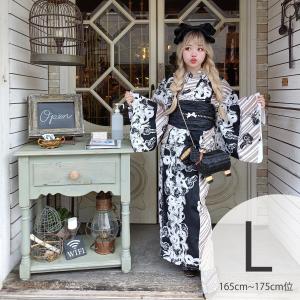 浴衣 レディース セット トールサイズ ニコアンティーク 浴衣 3点セット 高級変わり織 毒うさぎロリータスパイラル・ブラック 浴衣・帯・下駄 高身長 L ●