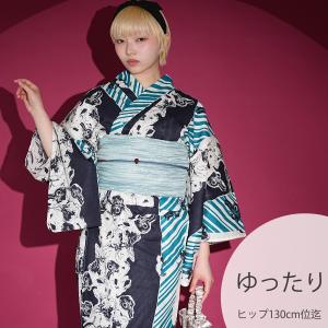 浴衣 レディース セット 3L ニコアンティーク 浴衣 3点セット 高級変わり織 毒うさぎロリータスパイラル・ブルー 浴衣・帯・下駄付き ゆったり 大きい 広幅 ●