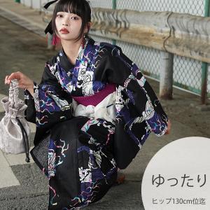浴衣 レディース セット 3L ニコアンティーク×せきやゆりえ コラボ 浴衣3点セット A Jealous GAL ネイビー 浴衣・帯・下駄 ゆったり 大きい 広幅 ●
