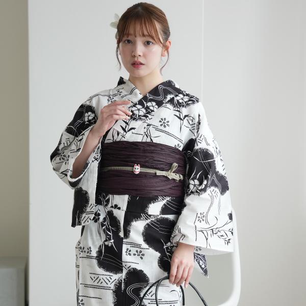 浴衣 レディース セット utatane セパレート 高級変わり織 二部式浴衣3点セット 白地に撫子...