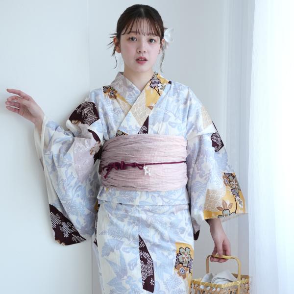 浴衣 レディース セット utatane セパレート 二部式浴衣3点セット 山吹色の扇面と儚い花 フ...