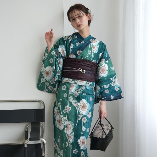 浴衣 レディース セット utatane セパレート 高級変わり織 二部式浴衣3点セット かすれ緑ぼ...