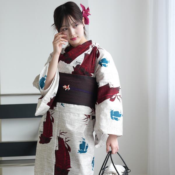 浴衣 レディース セット ニコアンティーク セパレート二部式 3点セット（ゆかた上下・帯・下駄）赤と...