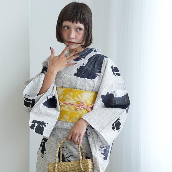 浴衣 レディース セット ニコアンティーク セパレート二部式 3点セット（ゆかた上下・帯・下駄） 黒...