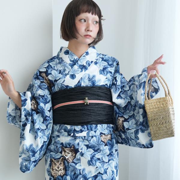 浴衣 レディース セット ニコアンティーク セパレート二部式 3点セット（ゆかた上下・帯・下駄） 梟...