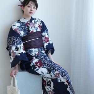 浴衣 レディース セット セパレート 簡単 utatane 二部式 浴衣3点セット 紺に疋田と桔梗の染め分け フリーサイズ 浴衣（ゆかた上下）・帯・下駄 紺 ●