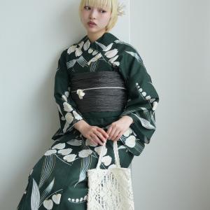 浴衣 レディース セット セパレート 簡単 二部式 utatane 浴衣3点セット 高級変わり織 錆緑に金線すずらん フリーサイズ ゆかた上下・帯・下駄 緑 ●