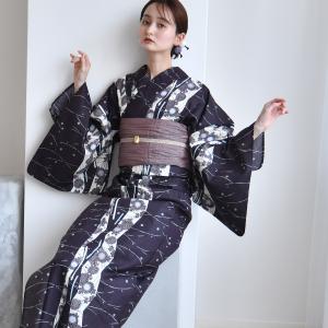 浴衣 レディース セット セパレート 簡単 utatane 二部式 浴衣3点セット 焦げ鳶色に菊よろけ縞 フリーサイズ 浴衣（ゆかた上下）・帯・下駄 ●