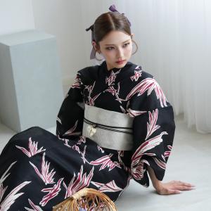 浴衣 レディース セット セパレート 簡単 二部式 utatane 浴衣3点セット 高級変わり織 黒と赤のモダンの余韻 フリーサイズ ゆかた上下・帯・下駄 黒 ●