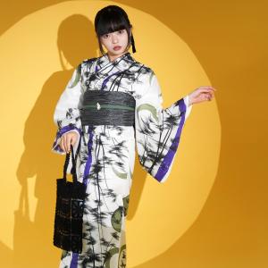 浴衣 レディース セット セパレート 簡単 ニコアンティーク 二部式 浴衣3点セット 月蝕標本室と紫の筆跡 フリーサイズ ゆかた上下・帯・下駄 ●