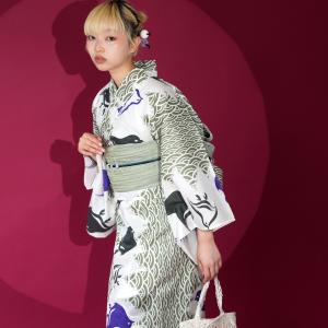 浴衣 レディース セット セパレート 簡単 ニコアンティーク 二部式 浴衣3点セット 片寄せオリーブ千鳥 フリーサイズ ゆかた上下・帯・下駄 ●