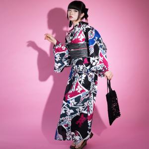 浴衣 レディース セット セパレート 簡単 ニコアンティーク 二部式 浴衣3点セット 孔雀エキゾチカ・マゼンタの森 フリーサイズ ゆかた上下・帯・下駄 ●
