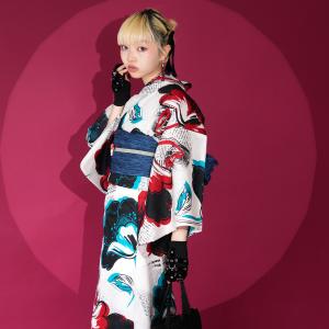 浴衣 レディース セット セパレート 簡単 二部式 ニコアンティーク 浴衣3点セット ミッドナイト・フラグメント フリーサイズ ゆかた上下・帯・下駄 ●