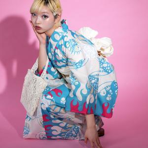 浴衣 レディース セット セパレート 簡単 二部式 ニコアンティーク×せきやゆりえ 浴衣3点セット Burning Eyes クリーム フリーサイズ ゆかた上下・帯・下駄 ●
