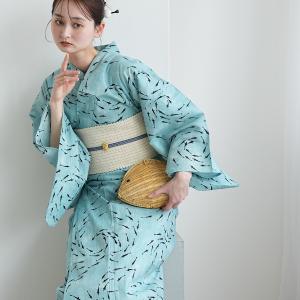 浴衣 レディース セット セパレート 簡単 utatane 二部式 浴衣3点セット 水鏡きらりメダカ 澄み渡る水底ブルー フリーサイズ 浴衣（ゆかた上下）・帯・下駄 ●