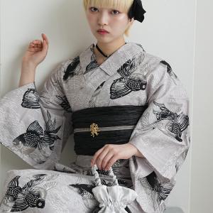 浴衣 レディース セット セパレート 簡単 二部式 ニコアンティーク 浴衣3点セット パラノイア金魚・ブラック フリーサイズ ゆかた上下・帯・下駄 ●